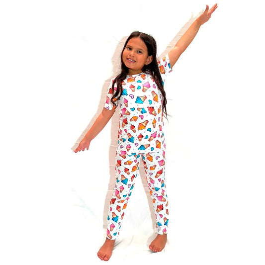 Pijama de Niña de Pantalon y Camisa Manga Corta Blanca