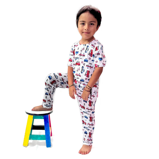 Pijama de Niño de Pantalon y Camisa Manga Corta Carritos