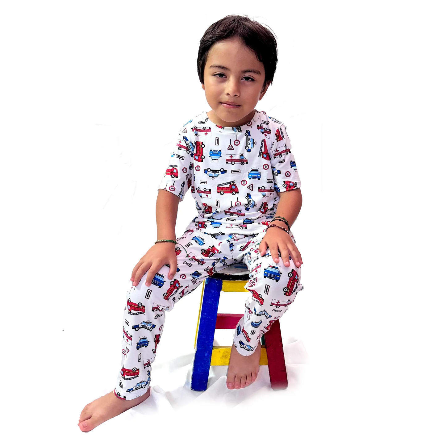 Pijama de Niño de Pantalon y Camisa Manga Corta Carritos