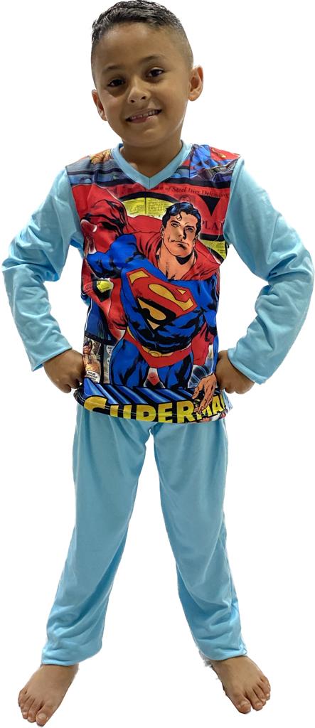 Pijama de Ni o Larga Azul Celeste Super Man