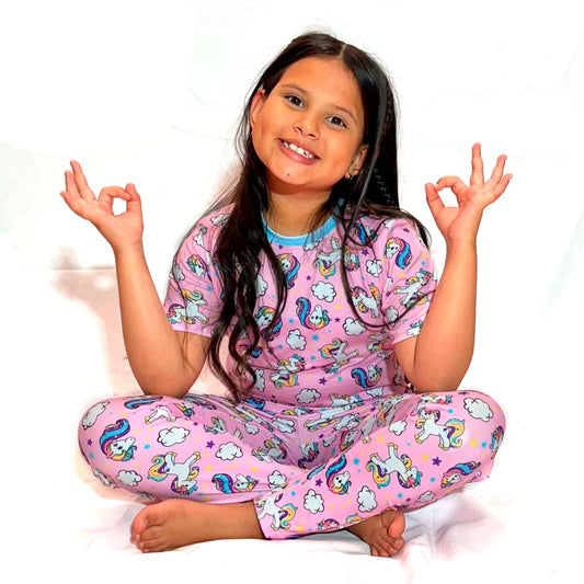 Pijama de Niña de Pantalon y Camisa Manga Corta Rosada