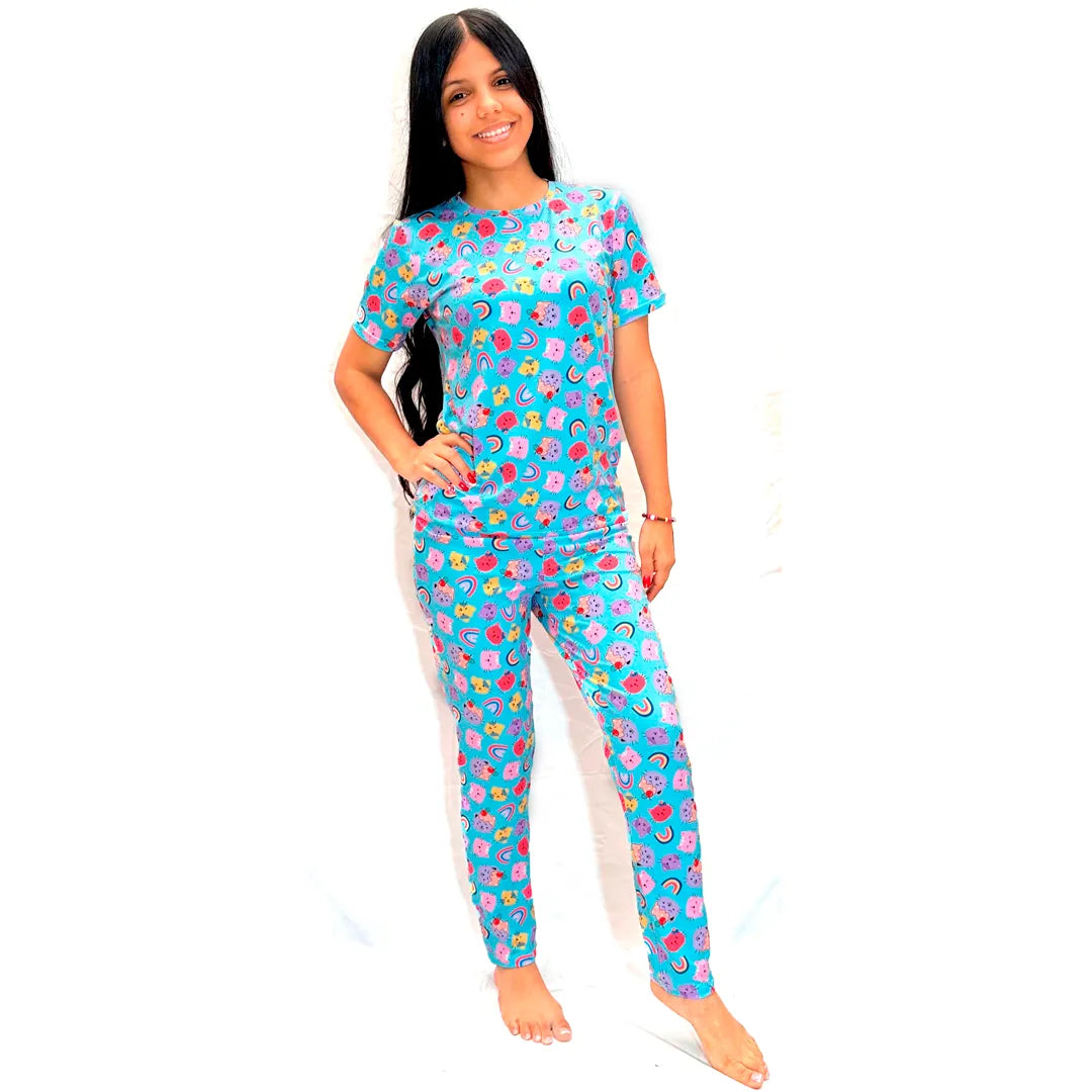 Pijama Niña Azul Gatos 2