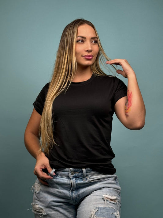 Dama Larga Tela Suave Piel de Durazno Negra