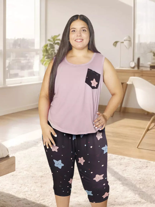 Conjunto Pijama Capri Palo Rosa Estrellas