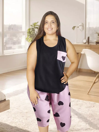 Conjunto Pijama Capri Negro Corazones