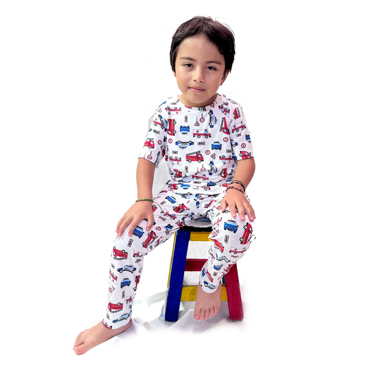 Pijama de Niño de Pantalon y Camisa Manga Corta Carritos
