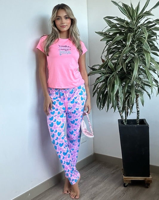 Pijamas en Pantalon Estampda Color Rosada