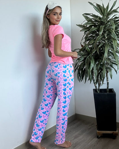 Pijamas en Pantalon Estampda Color Rosada