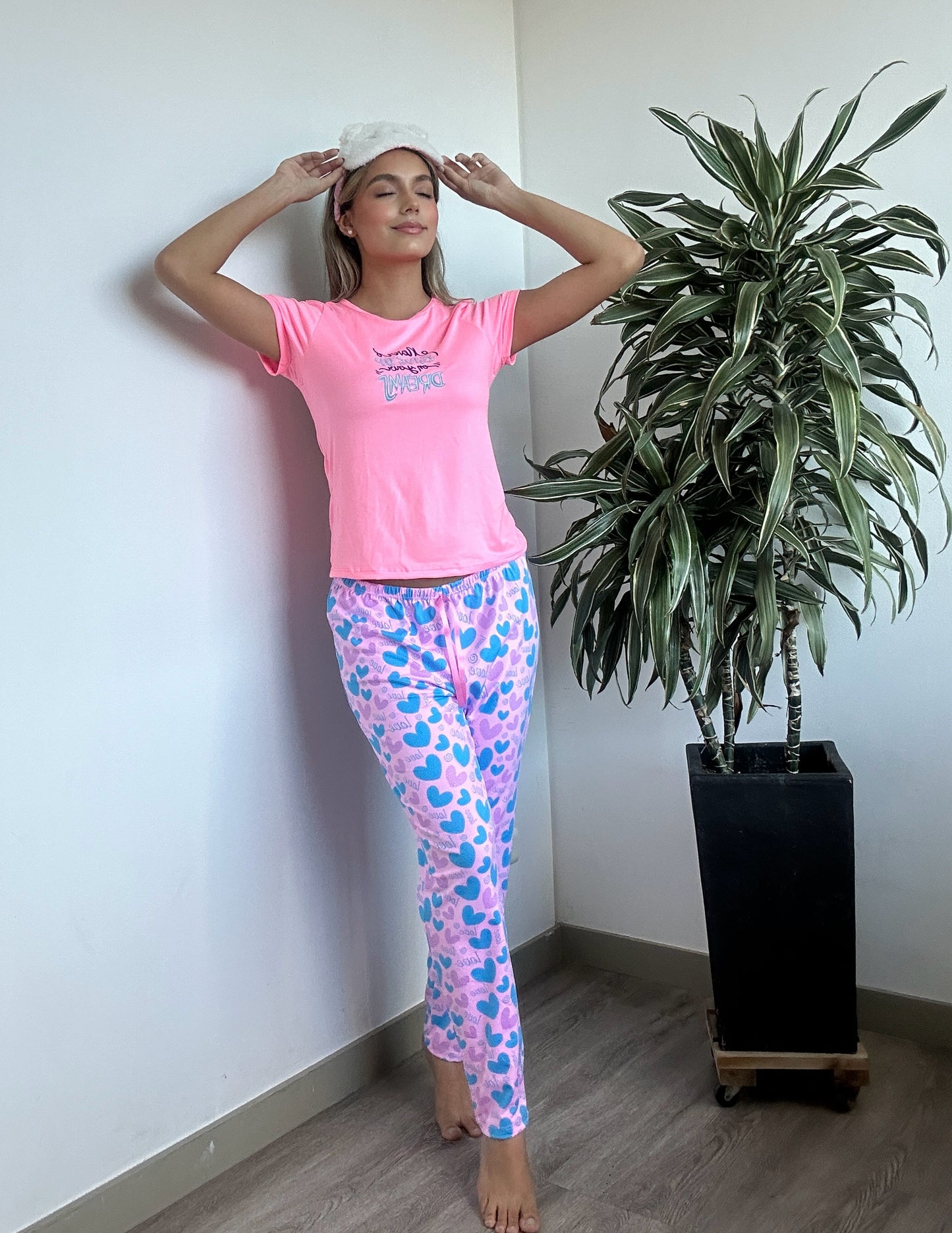 Pijamas en Pantalon Estampda Color Rosada