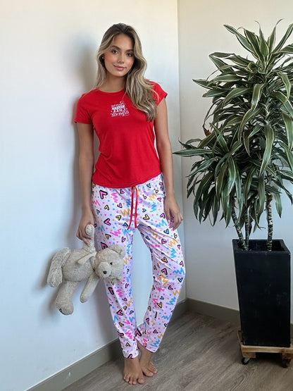 Pijamas en Pantalon Estampda Color Roja