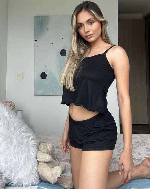 Pijamas en Short y Blusa Sensual Negro