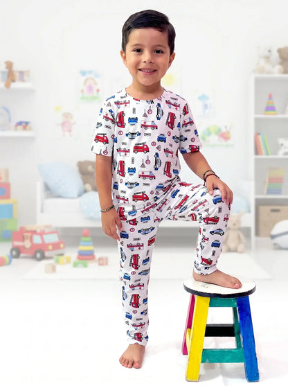 Pijama de Niño de Pantalon y Camisa Manga Corta Carritos