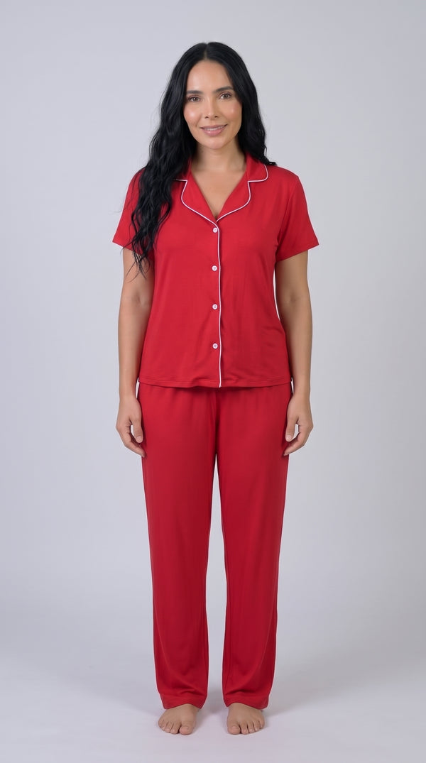 Pijama de botones con pantalón color rojo
