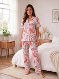 Pijama Pantalón Botones Camisa Coral Flores
