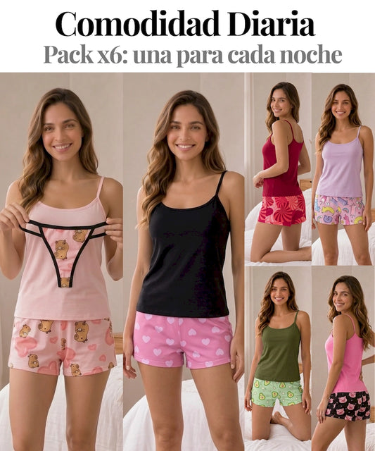 Pack X6 Pijama Short + TANGA