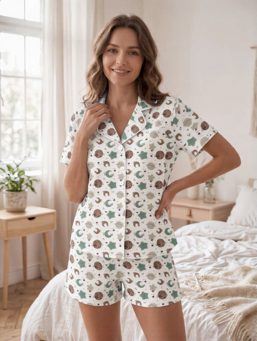 Pijamas en Short de Botones Sublimada