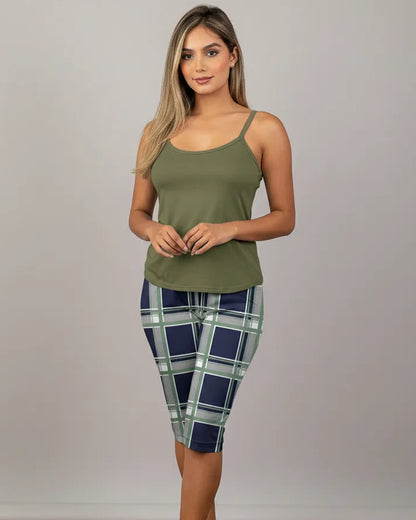 Capri Dama Estampada Oliva con Cuadros