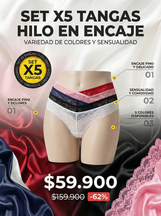 TANGA HILO ENCAJE - X5 COLORES