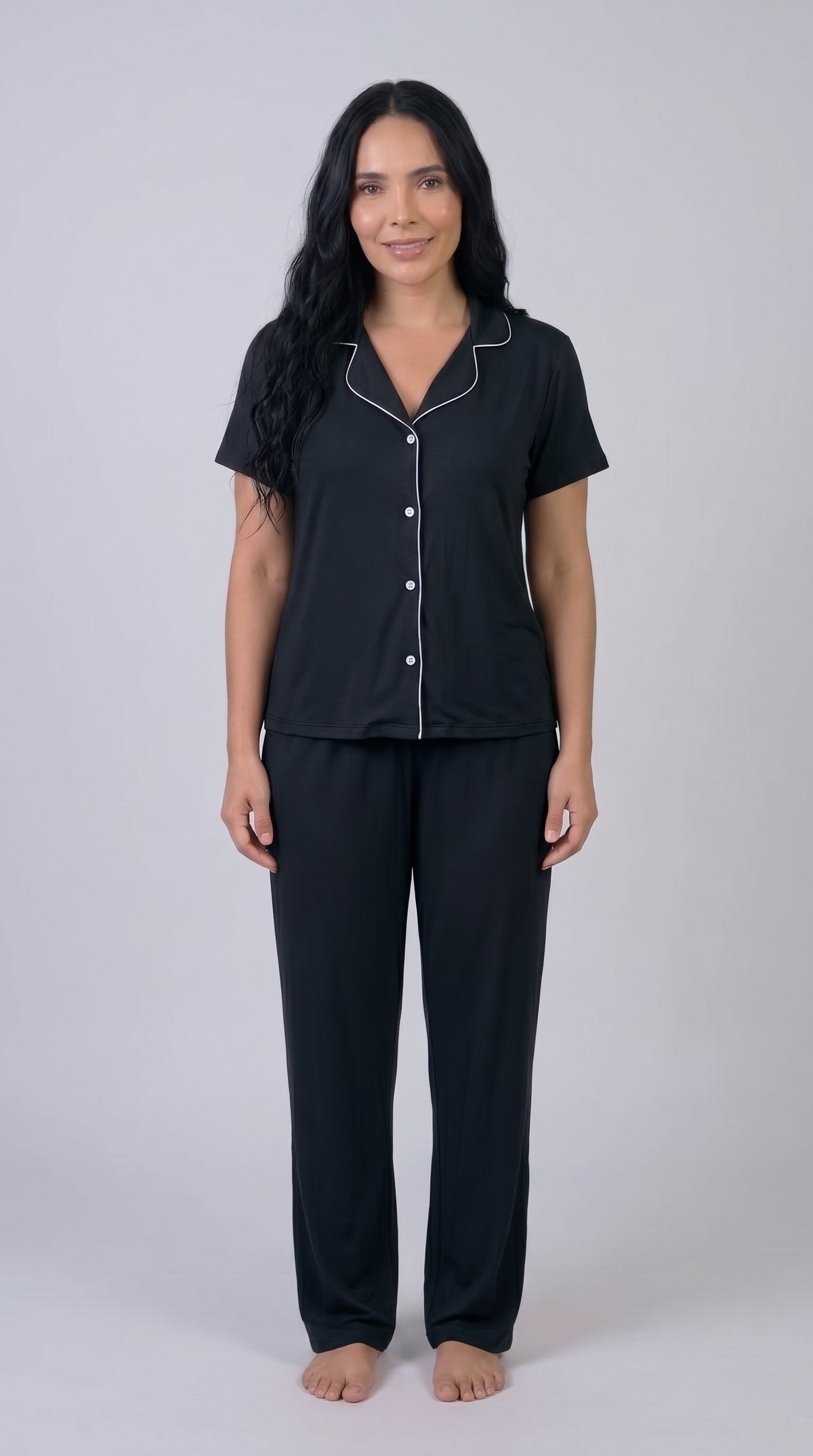 Pijama de botones con pantalón color negro
